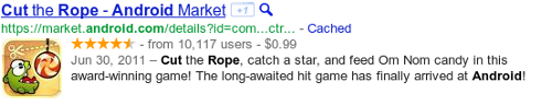 Example of application snippet from Google search results.