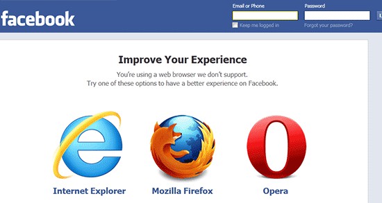 Facebook Unsupported Browsers