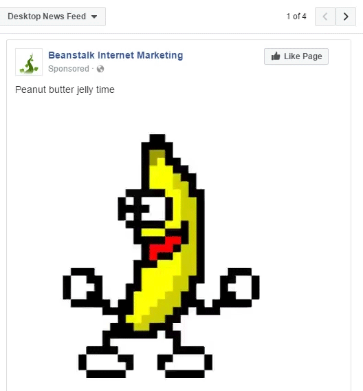 Test of animated gif of dancing banana in Facebook ads.
