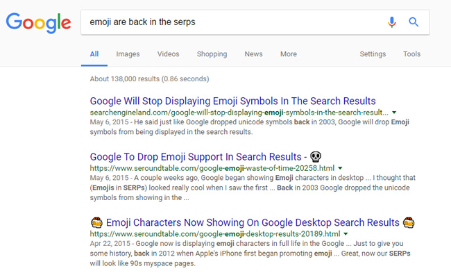 Emoji in Google SERPs
