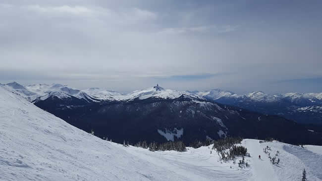 Skiing atop Whistler Mountain in Whistler, BC