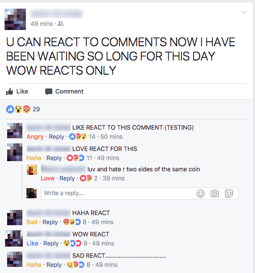Facebook comments now have Reactions