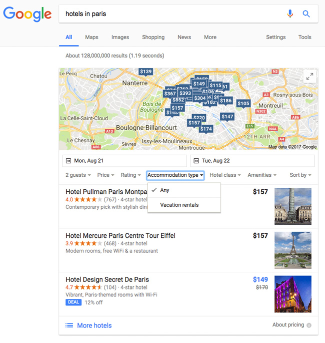 Google adds vacation rentals filter to hotel search results