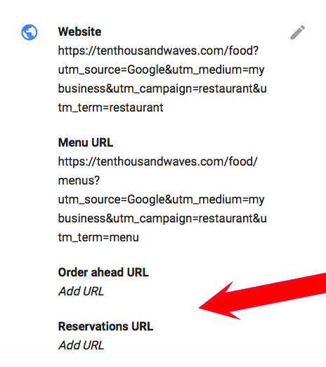 Google My Business lets business add quick URLs to reservations, online ordering & more
