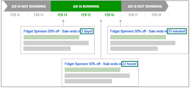 Highlight upcoming sales and events using countdown ad customizers
