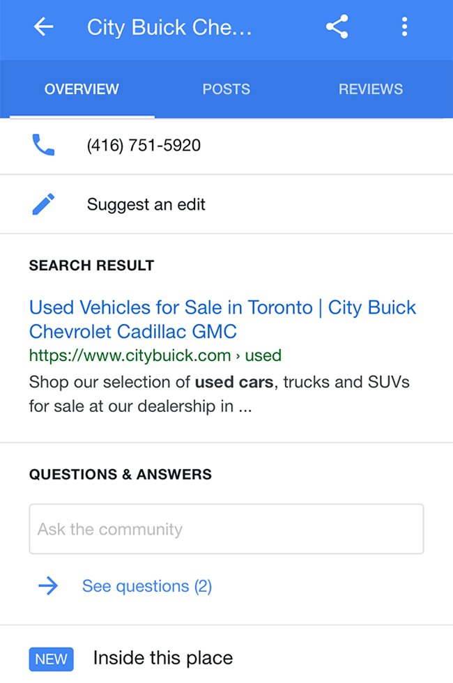 Google Tests A Search Result In Local Knowledge Card