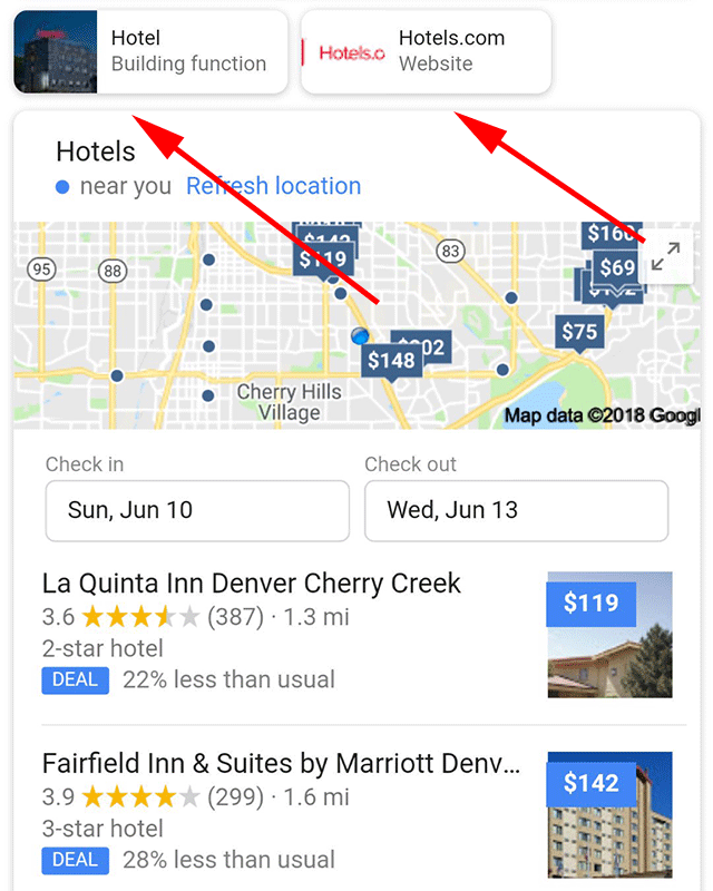Google Local Hotel Pack Showing Search Refinement Option