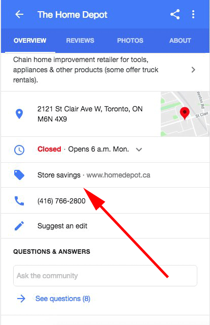 Google Local Panel With In Store Savings & See What's In Store