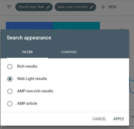 New Google Search Console adds filter for Web Light search appearance