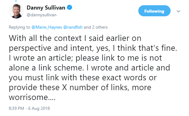 This SEO nerd says its OK to ask for links
