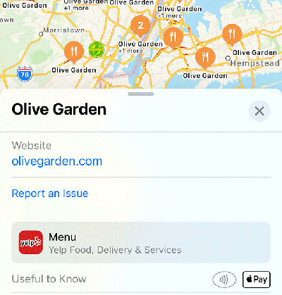 Apple Maps Showing Restaurant Menus From Yelp
